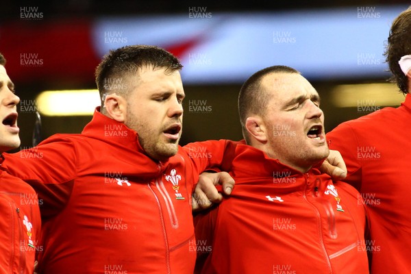 251117 Wales v New Zealand - Under Armour 2017 Series -  Rob Evans(L) and Ken Owens of Wales sing the Anthem