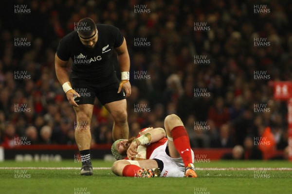 251117 Wales v New Zealand - Under Armour 2017 Series -  Jake Ball of Wales lies injured