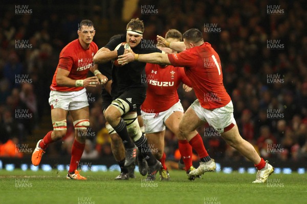 251117 Wales v New Zealand - Under Armour 2017 Series -  Luke Whitelock of New Zealand takes on Rob Evans of Wales