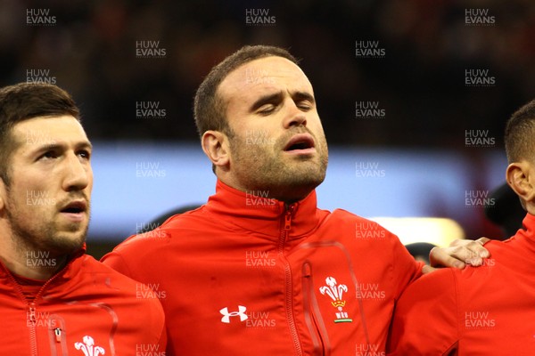 251117 Wales v New Zealand - Under Armour 2017 Series -  Jamie Roberts of Wales sings The National Anthem