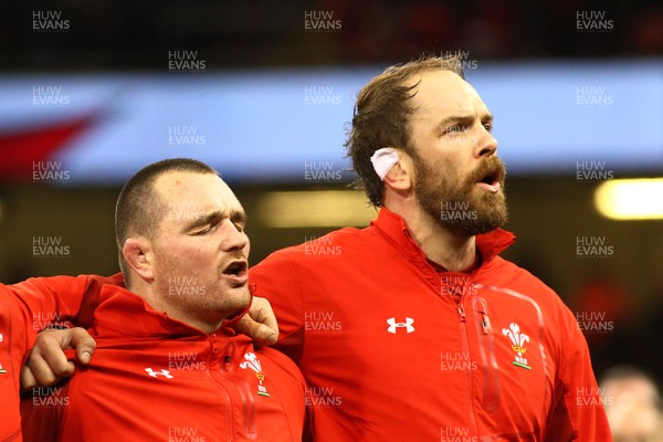 251117 Wales v New Zealand - Under Armour 2017 Series -  Ken Owens(L) and Alun Wyn Jones of Wales sing the National Anthem