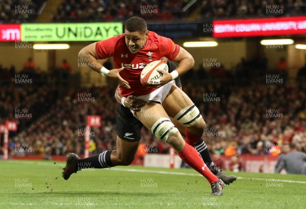 251117 - Wales v New Zealand, Under Armour 2017 Series - Taulupe Faletau of Wales is tackled by Waisake Naholo of New Zealand