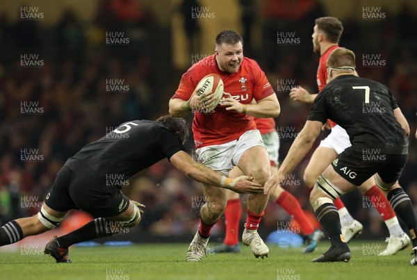 251117 - Wales v New Zealand, Under Armour 2017 Series - Rob Evans of Wales takes on Samuel Whitelock of New Zealand  and Sam Cane of New Zealand