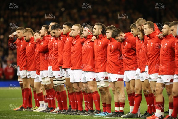 251117 - Wales v New Zealand, Under Armour 2017 Series - The Welsh team line up at the start of the match