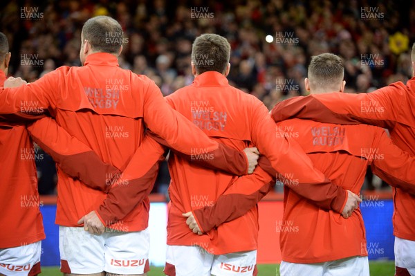 251117 - Wales v New Zealand - Under Armour Series - Jamie Roberts, Justin Tipuric and Gareth Davies during the anthems