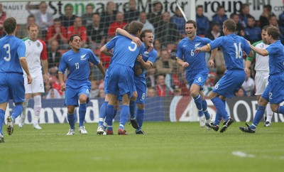 26.05.07 - Wales v New Zealand, Nationwide International Friendly Match, Wrexham New Zealand celebrate their first goal in the opening minutes of the match 