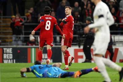 181125 - Wales v North Macedonia, FIFA World Cup European Qualifiers - Harry Wilson of Wales celebrates scoring a goal