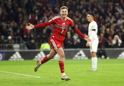 181125 - Wales v North Macedonia, FIFA World Cup European Qualifiers - David Brooks of Wales celebrates scoring a goal