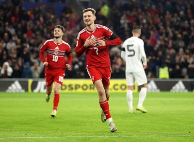 181125 - Wales v North Macedonia, FIFA World Cup European Qualifiers - David Brooks of Wales celebrates scoring a goal