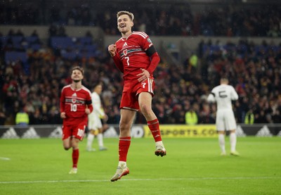 181125 - Wales v North Macedonia, FIFA World Cup European Qualifiers - David Brooks of Wales celebrates scoring a goal