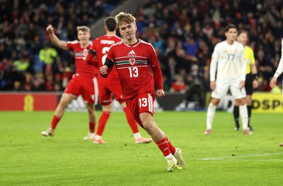 181125 - Wales v North Macedonia, FIFA World Cup European Qualifiers - Isaak Davies of Wales celebrates scoring their seventh goal