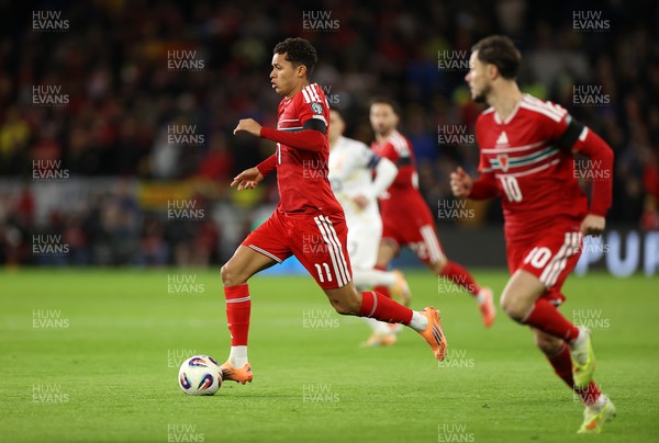 181125 - Wales v North Macedonia, FIFA World Cup European Qualifiers - Brennan Johnson of Wales 