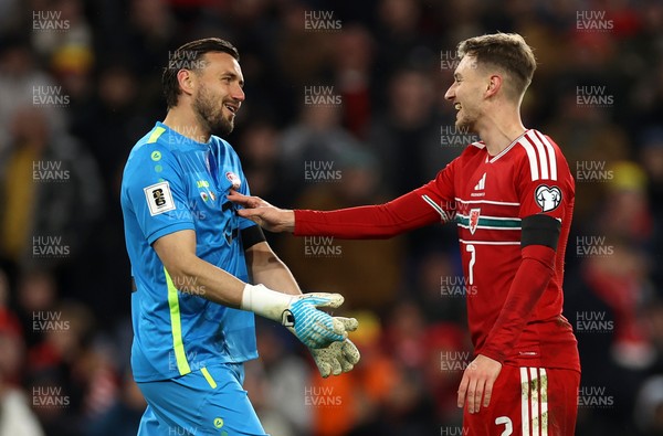 say 181125 - Wales v North Macedonia, FIFA World Cup European Qualifiers - David Brooks of Wales pushes Stole Dimitrievski of North Macedonia 