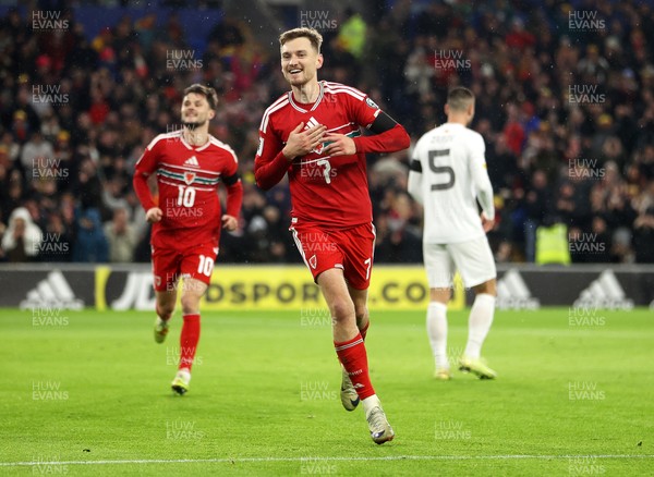 181125 - Wales v North Macedonia, FIFA World Cup European Qualifiers - David Brooks of Wales celebrates scoring a goal