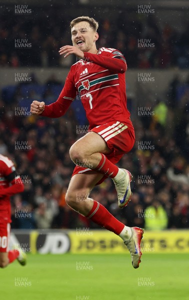 181125 - Wales v North Macedonia, FIFA World Cup European Qualifiers - David Brooks of Wales celebrates scoring a goal
