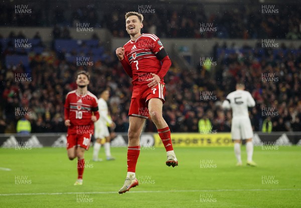 181125 - Wales v North Macedonia, FIFA World Cup European Qualifiers - David Brooks of Wales celebrates scoring a goal