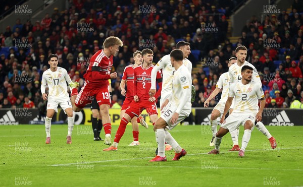 181125 - Wales v North Macedonia, FIFA World Cup European Qualifiers - Isaak Davies of Wales headers the ball to score a goal