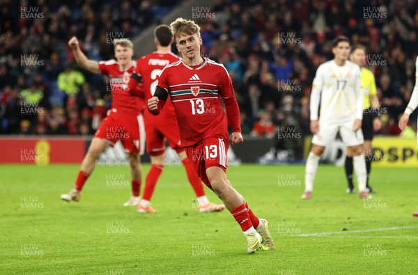 181125 - Wales v North Macedonia, FIFA World Cup European Qualifiers - Isaak Davies of Wales celebrates scoring their seventh goal