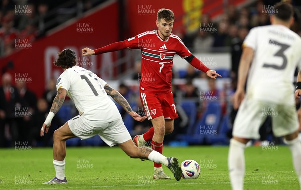181125 - Wales v North Macedonia, FIFA World Cup European Qualifiers - David Brooks of Wales is challenged by Lirim Kjamill of North Macedonia 