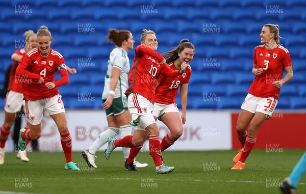 060423 - Wales v Northern Ireland - Women�s International Friendly - Jess Fishlock of Wales celebrates scoring a goal
