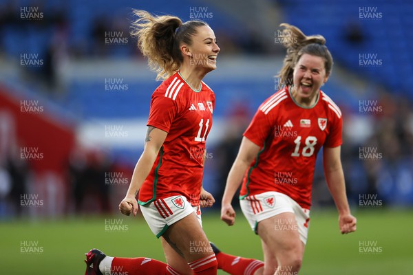 060423 - Wales v Northern Ireland - Women�s International Friendly - Hannah Cain of Wales celebrates scoring a goal