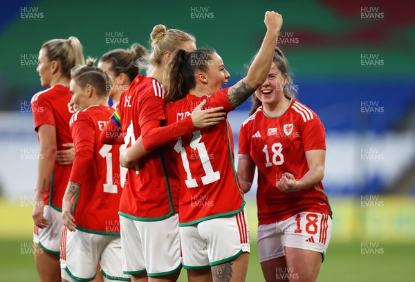 060423 - Wales v Northern Ireland - Women�s International Friendly - Hannah Cain of Wales celebrates scoring a goal