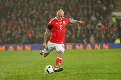 240316 - Vauxhall International Friendly - Wales v Northern Ireland -David Cotterill of Wales takes a free kick