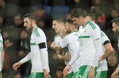 240316 - Vauxhall International Friendly - Wales v Northern Ireland -Craig Cathcart of Northern Ireland celebrates his goal
