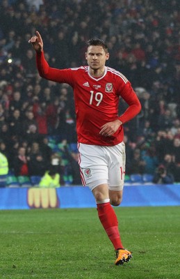 240316 - Wales v Northern Ireland, International Friendly - Simon Church of Wales  celebrates after scoring from the penalty spot