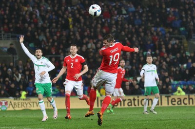 240316 - Wales v Northern Ireland, International Friendly - Simon Church of Wales goes close to scoring with a headed attempt at goal
