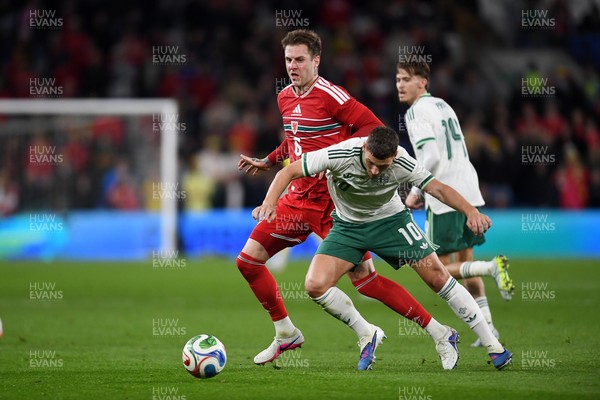 310326 - Wales v Northern Ireland - International Friendly - Joe Rodon of Wales is challenged by Jamie Donley of Northern Ireland