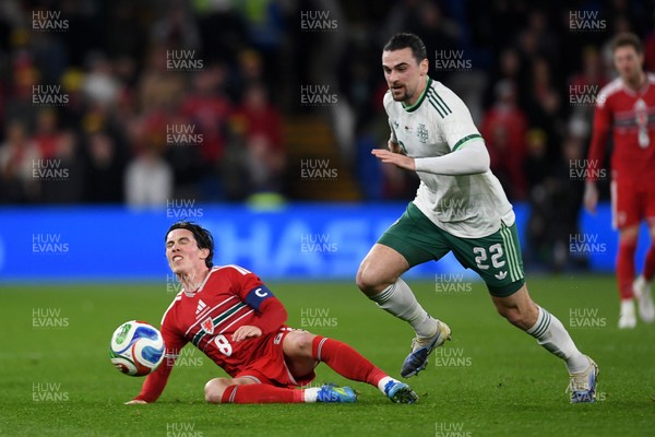 310326 - Wales v Northern Ireland - International Friendly - Harry Wilson of Wales is challenged by Ciaron Brown of Northern Ireland
