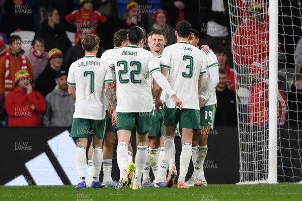 310326 - Wales v Northern Ireland - International Friendly - Jamie Donley of Northern Ireland celebrates scoring a goal with team mates