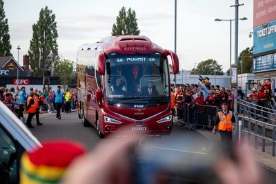 011026 - Wales v Norway - UEFA Nations League - Fans gather outside the Cardiff City Stadium as the team bus arrives ahead of kickoff