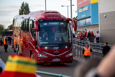 011026 - Wales v Norway - UEFA Nations League - Fans gather outside the Cardiff City Stadium as the team bus arrives ahead of kickoff