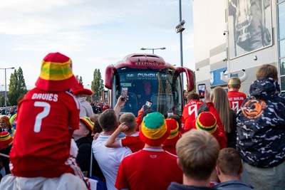 011026 - Wales v Norway - UEFA Nations League - Fans gather outside the Cardiff City Stadium as the team bus arrives ahead of kickoff