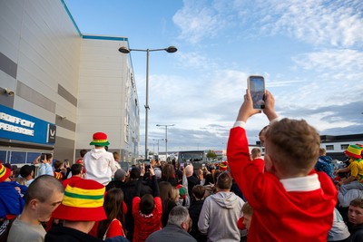 011026 - Wales v Norway - UEFA Nations League - Fans gather outside the Cardiff City Stadium as the team bus arrives ahead of kickoff