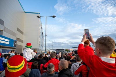011026 - Wales v Norway - UEFA Nations League - Fans gather outside the Cardiff City Stadium as the team bus arrives ahead of kickoff
