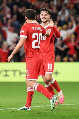 011026 - Wales v Norway - UEFA Nations League - Dan James of Wales celebrates scoring a goal with team mates