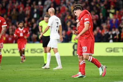 011026 - Wales v Norway - UEFA Nations League - Dan James of Wales celebrates scoring a goal with team mates