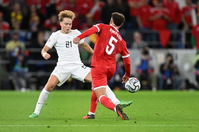 011026 - Wales v Norway - UEFA Nations League - Ethan Ampadu of Wales is challenged by Andreas Schjelderup of Norway