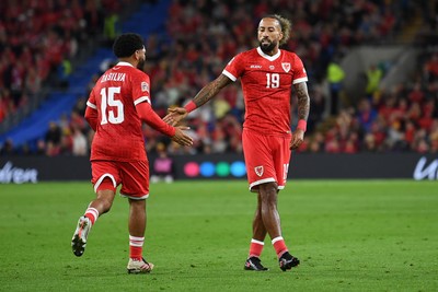 011026 - Wales v Norway - UEFA Nations League - Sorba Thomas of Wales and Jay Dasilva of Wales