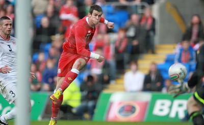 12.11.11 -  Wales v Norway, International Friendly -  Wales' Gareth Bale strikes to score goal 