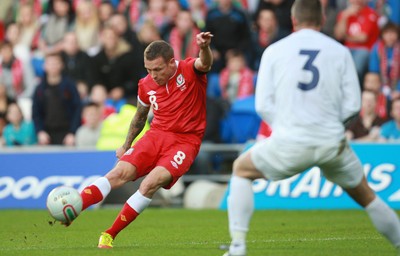 12.11.11 -  Wales v Norway, International Friendly -  Wales' Craig Bellemy shoots to score Wales' second goal 