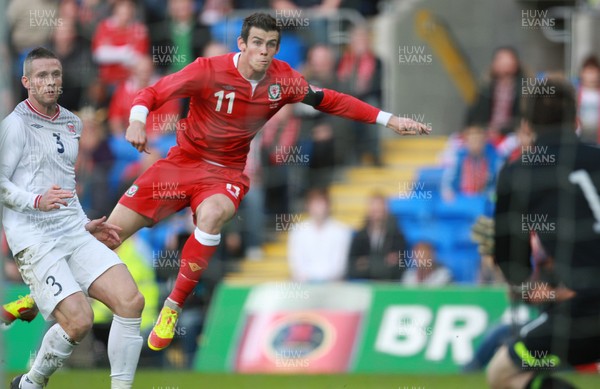 12.11.11 -  Wales v Norway, International Friendly -  Wales' Gareth Bale strikes to score goal 
