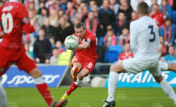 12.11.11 -  Wales v Norway, International Friendly -  Wales' Craig Bellemy shoots to score Wales' second goal 