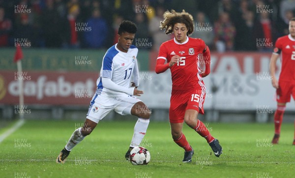 141117 - Wales v Panama - International Friendly - Luis Ovalle of Panama is challenged by Ethan Ampadu of Wales