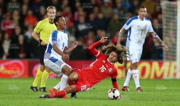 141117 - Wales v Panama - International Friendly - Gabriel Torres of Panama is tackled by Ethan Ampadu of Wales