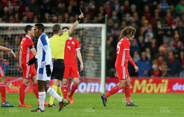 141117 - Wales v Panama - International Friendly - Ethan Ampadu of Wales is given a yellow card