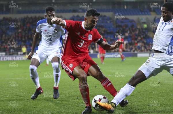 141117 - Wales v Panama, International Friendly match -Neil Taylor of Wales is challenged by Armando Cooper of Panama